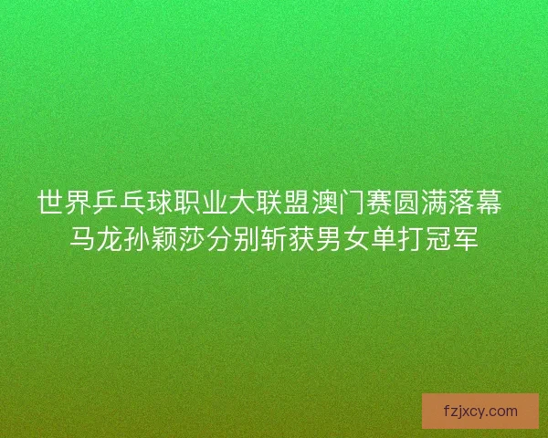 世界乒乓球职业大联盟澳门赛圆满落幕 马龙孙颖莎分别斩获男女单打冠军